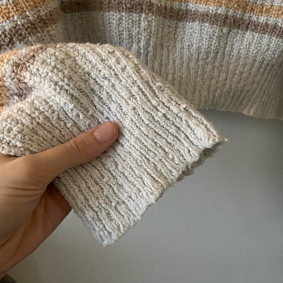 Free People Cotton Blend Cream Kennedy Stripe Collared Cropped Sweater size S - Picture 9 of 11